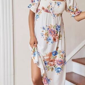 Anthropologie Puff-Sleeve Smocked Dress sz large